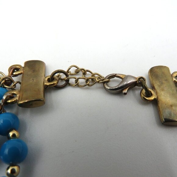 Vintage Hong Kong 24" Blue Beaded Necklace With Gold Tone Accents - Picture 8 of 11